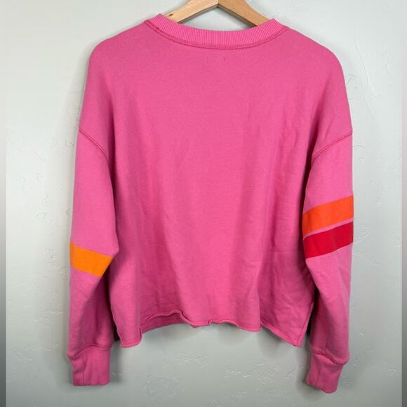Aerie Striped Sweatshirt Cropped Casual Bright Pink Medium - Picture 3 of 10